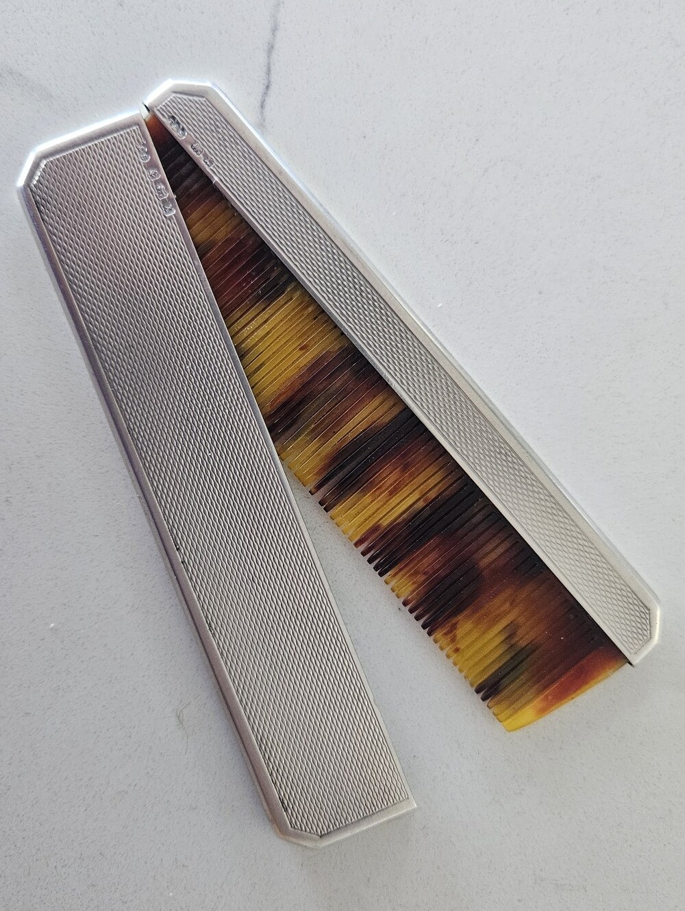 Vintage Turner & Simpson Birmingham Sterling Silver Comb Case Tortoiseshell